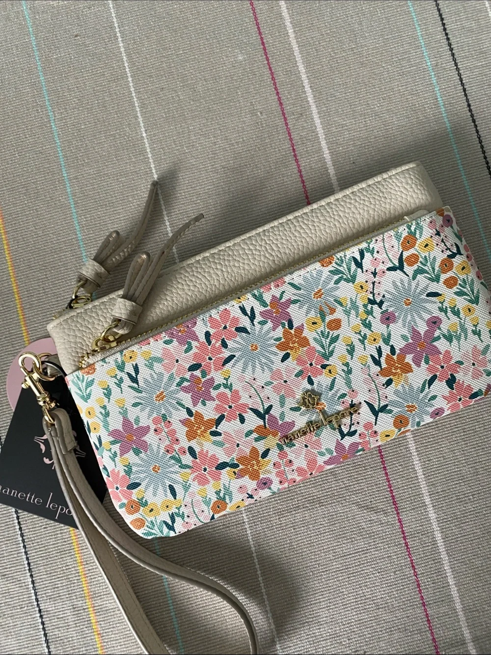 Nanette Lepore Wristlet Clutch - Cream w Pink Yellow Green Floral Print NWT